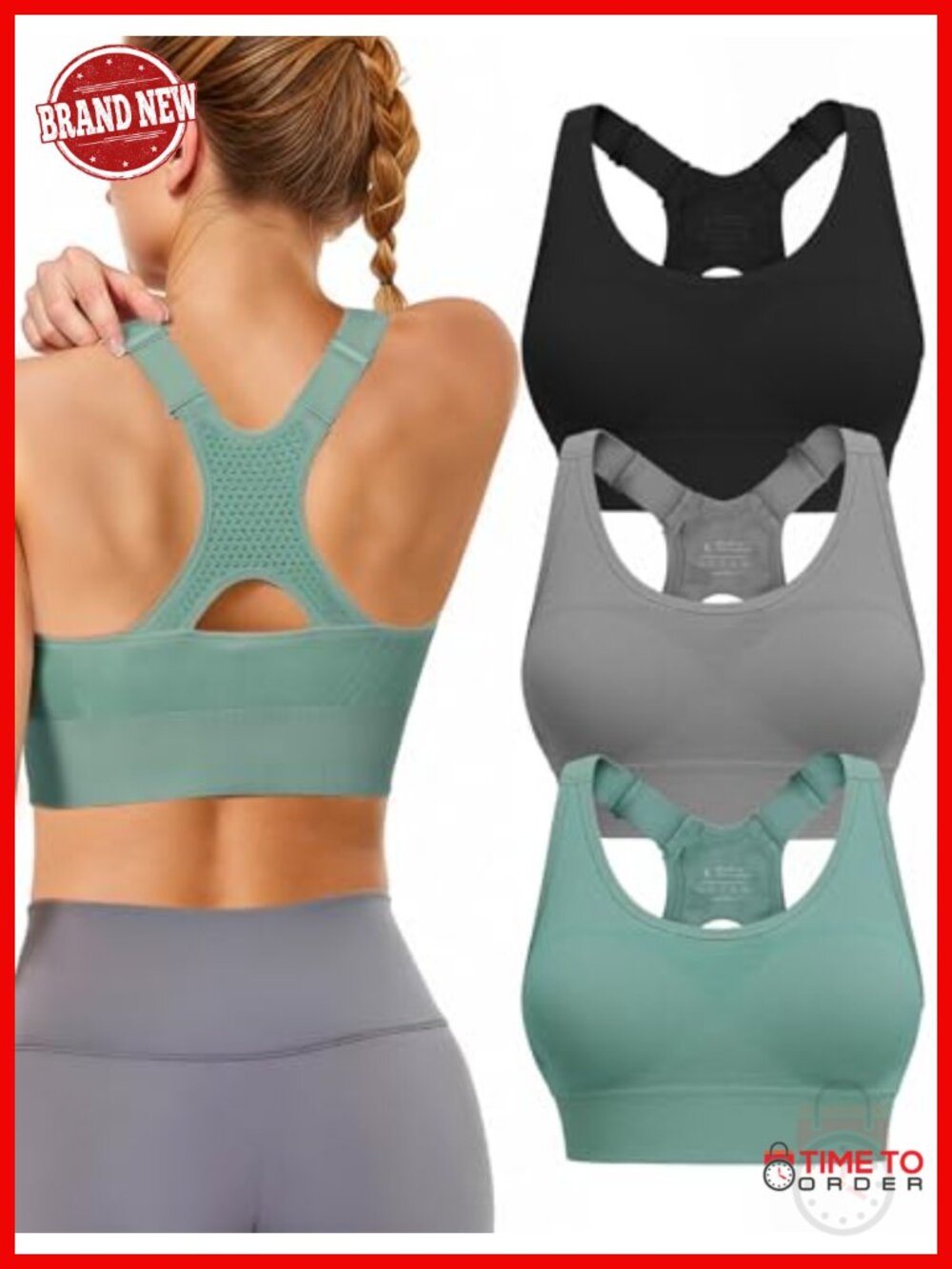 Adjustable High Support Sports Bra - Padded Racerback for Women